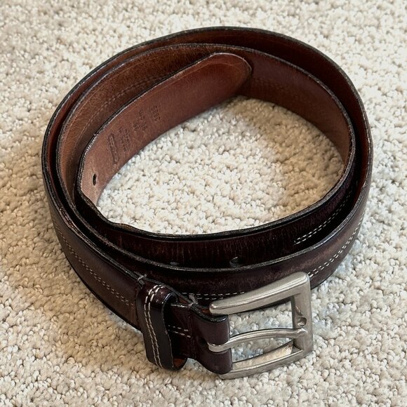 Coach Leather Belt Size 36 Classic Dark Brown Contrast Stitch Nickel Hardware - Picture 1 of 12
